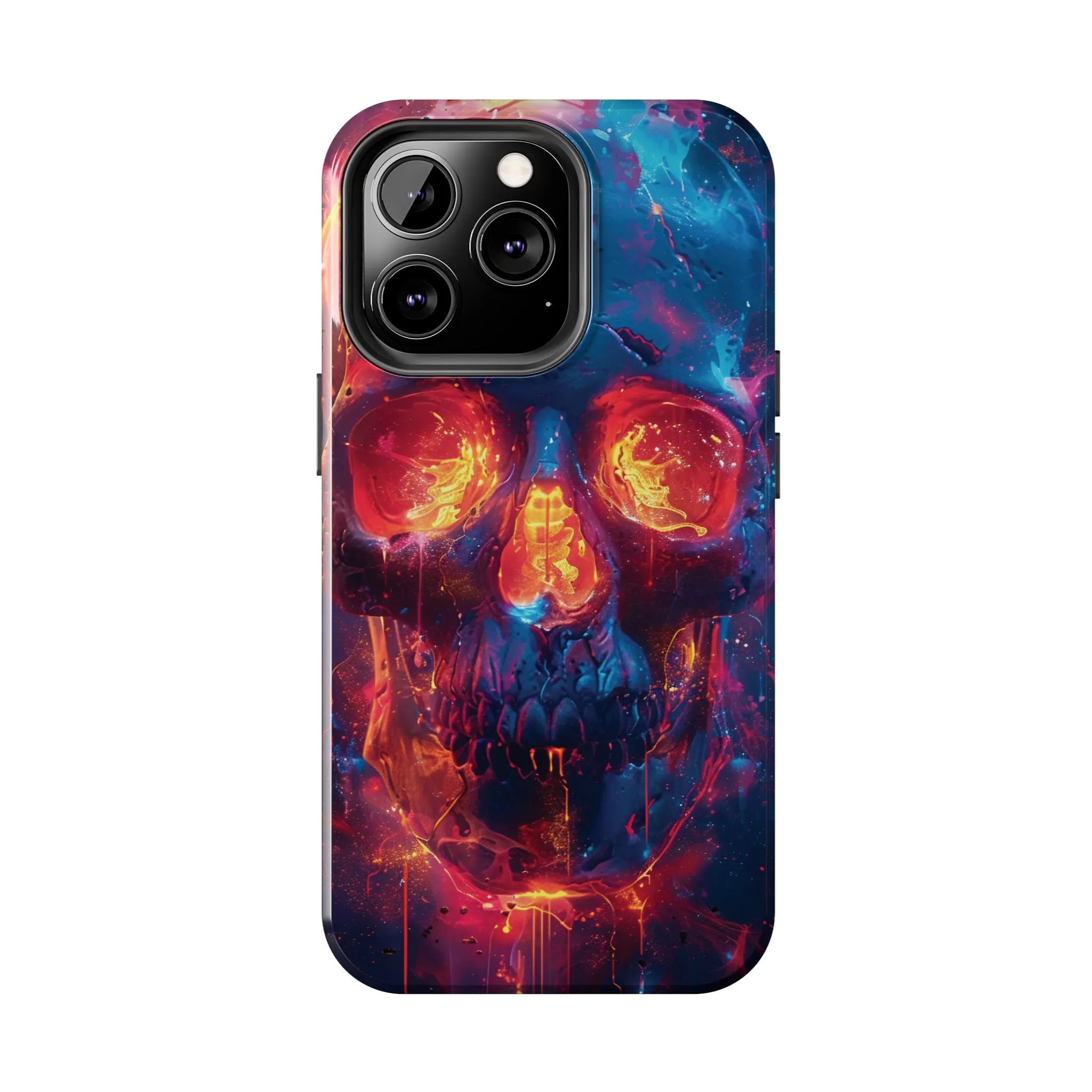 iPhone Case with Fiery Skull Design, Colorful Artistic Phone Protector, Durable and Stylish Case for iPhone Series, Protective Case for iPhone Models, Tough iPhone Case