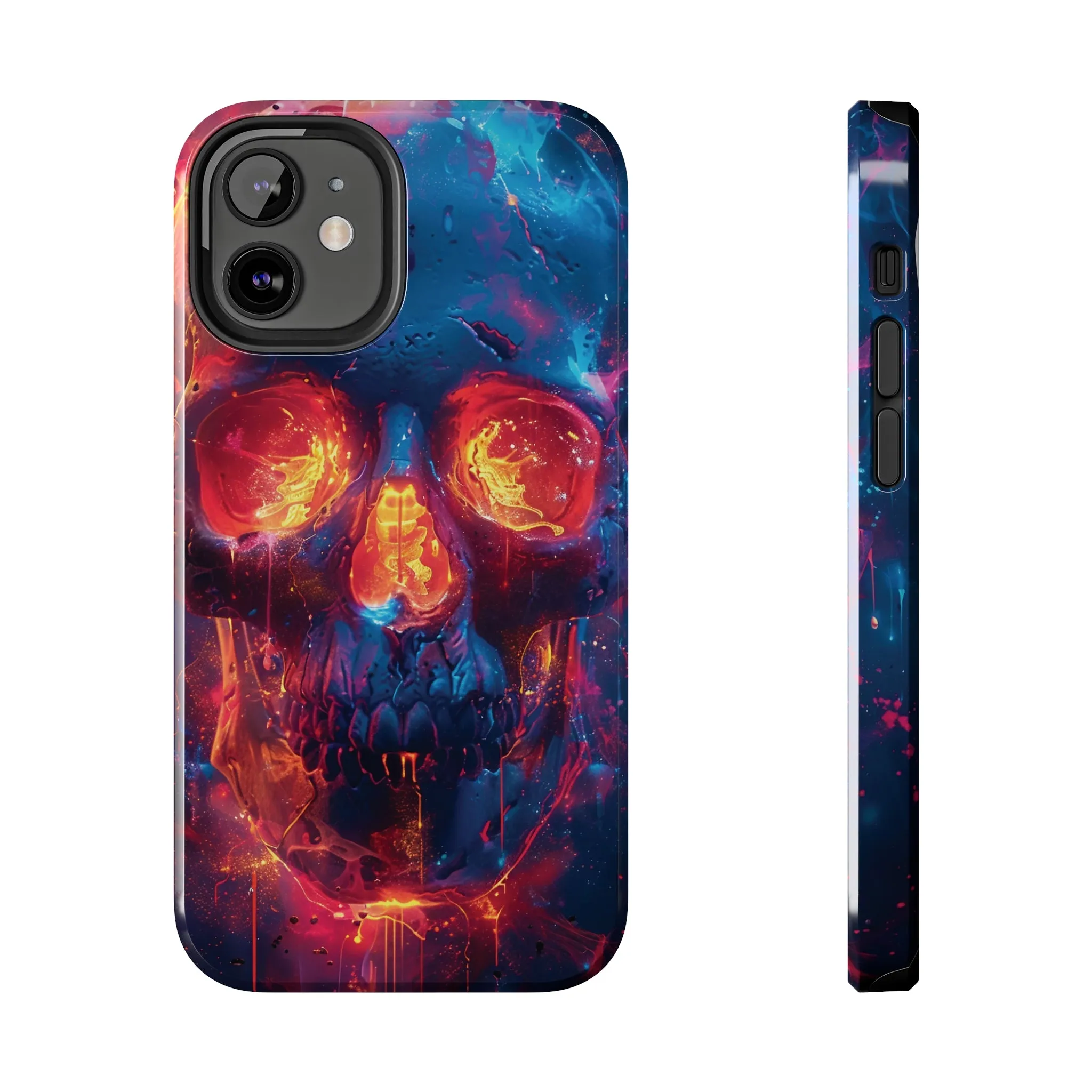 iPhone Case with Fiery Skull Design, Colorful Artistic Phone Protector, Durable and Stylish Case for iPhone Series, Protective Case for iPhone Models, Tough iPhone Case