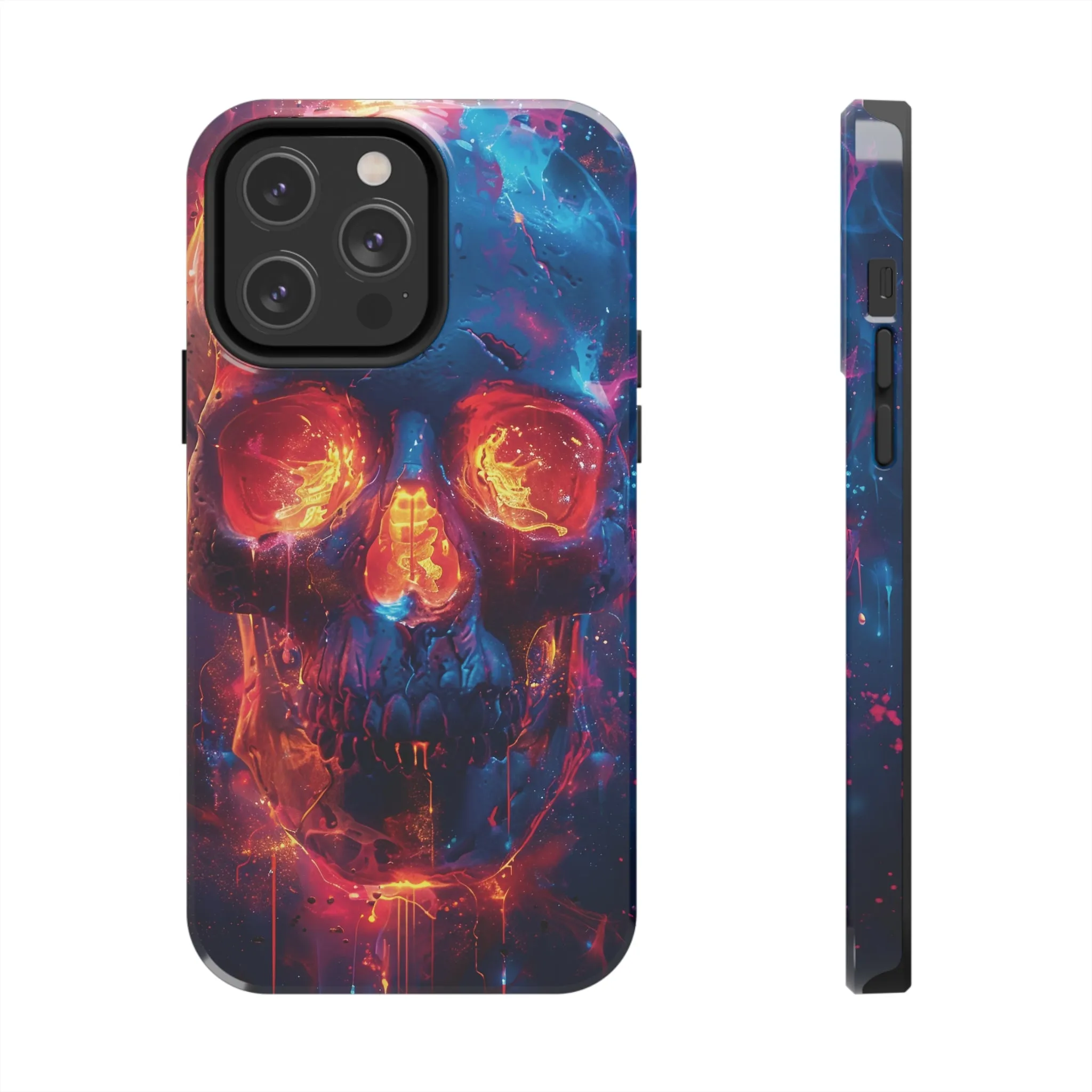 iPhone Case with Fiery Skull Design, Colorful Artistic Phone Protector, Durable and Stylish Case for iPhone Series, Protective Case for iPhone Models, Tough iPhone Case