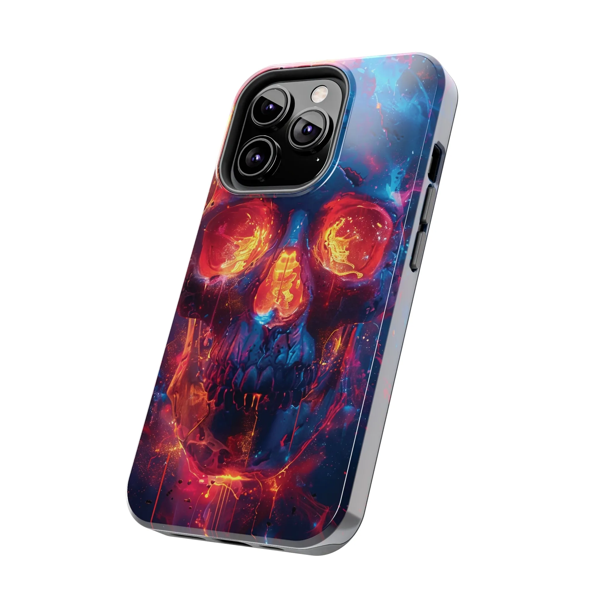 iPhone Case with Fiery Skull Design, Colorful Artistic Phone Protector, Durable and Stylish Case for iPhone Series, Protective Case for iPhone Models, Tough iPhone Case