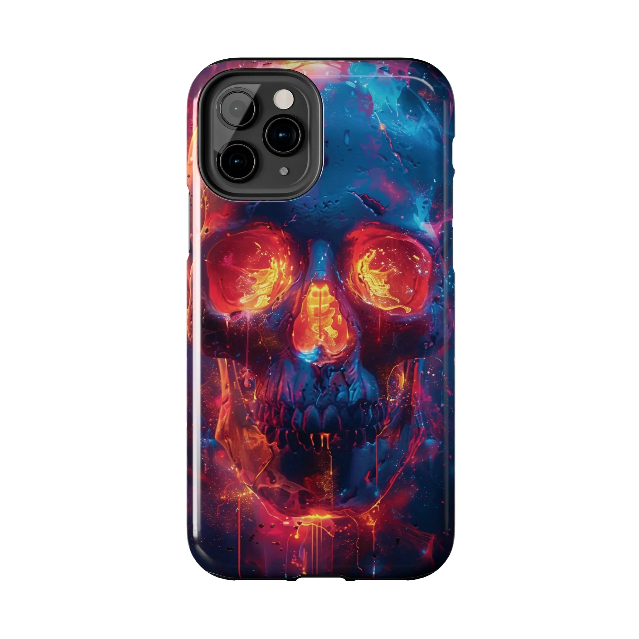 iPhone Case with Fiery Skull Design, Colorful Artistic Phone Protector, Durable and Stylish Case for iPhone Series, Protective Case for iPhone Models, Tough iPhone Case