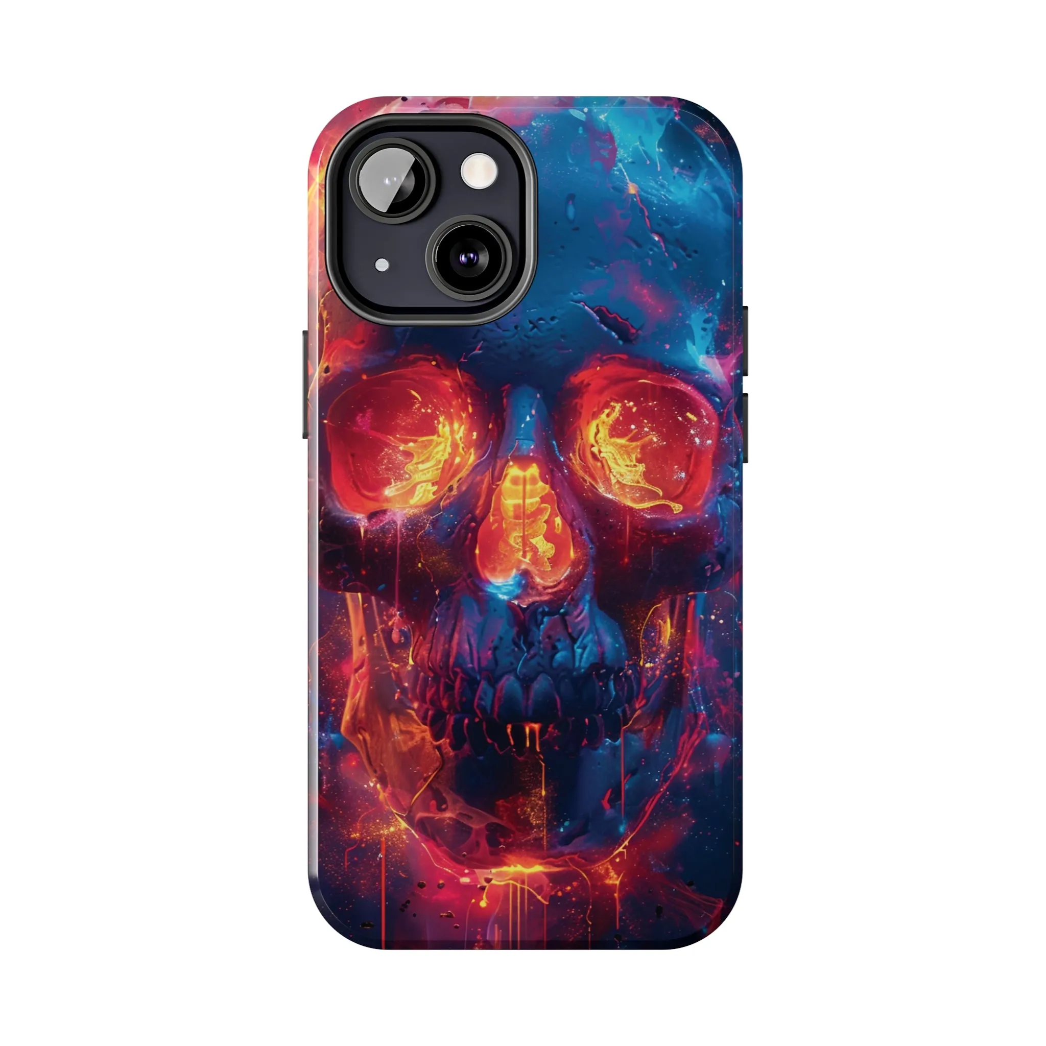 iPhone Case with Fiery Skull Design, Colorful Artistic Phone Protector, Durable and Stylish Case for iPhone Series, Protective Case for iPhone Models, Tough iPhone Case