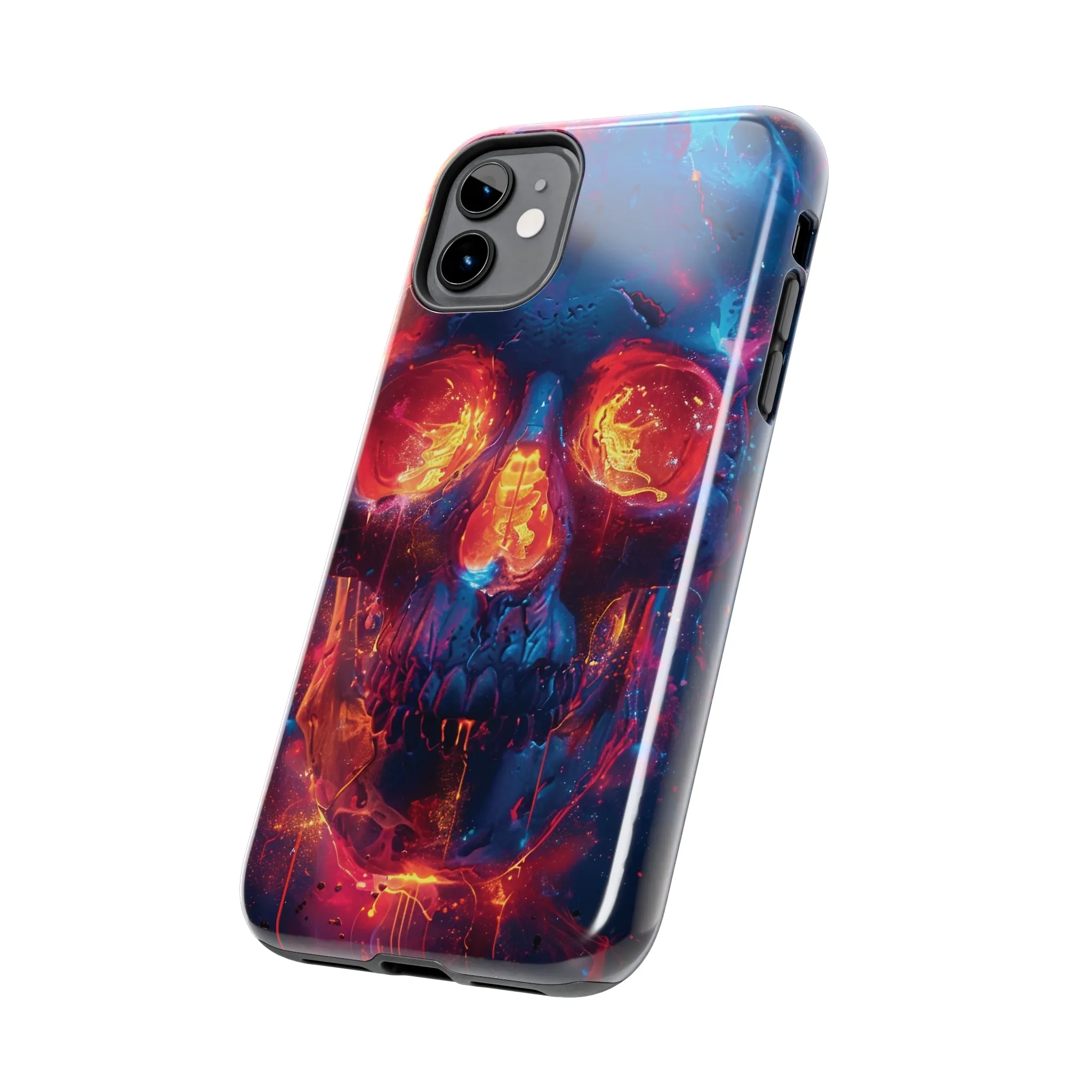 iPhone Case with Fiery Skull Design, Colorful Artistic Phone Protector, Durable and Stylish Case for iPhone Series, Protective Case for iPhone Models, Tough iPhone Case