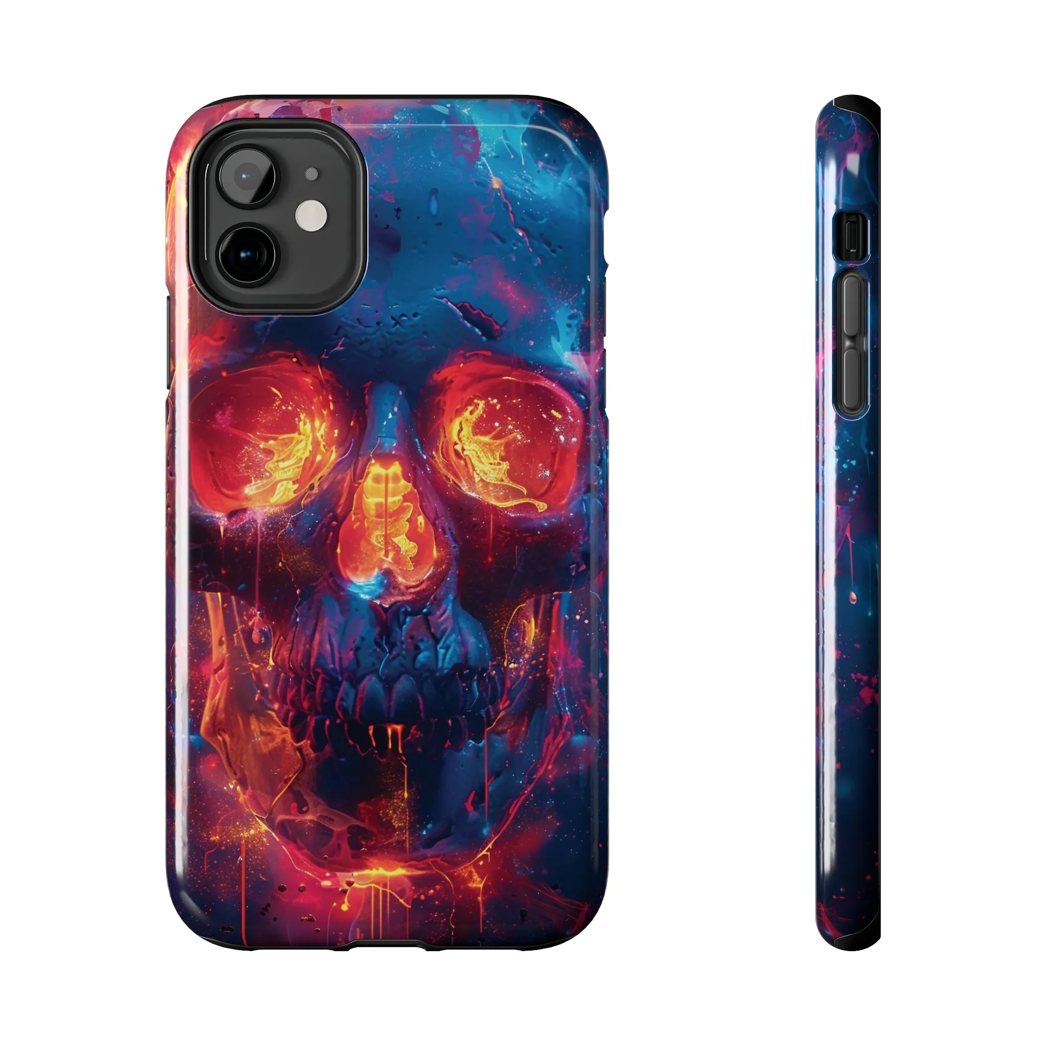 iPhone Case with Fiery Skull Design, Colorful Artistic Phone Protector, Durable and Stylish Case for iPhone Series, Protective Case for iPhone Models, Tough iPhone Case