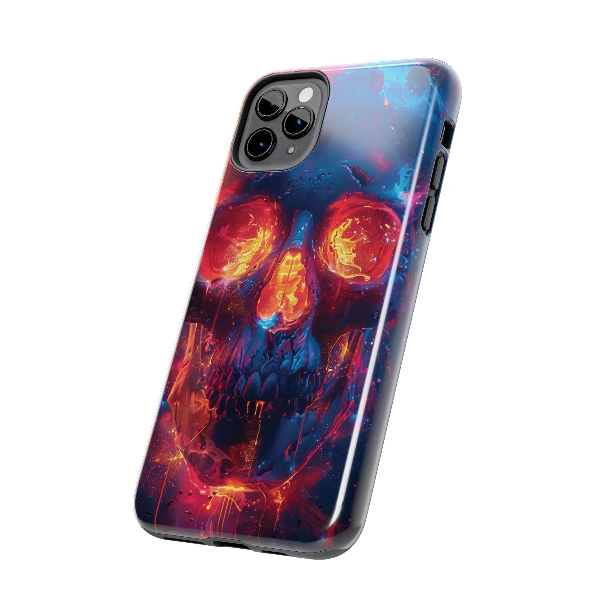 iPhone Case with Fiery Skull Design, Colorful Artistic Phone Protector, Durable and Stylish Case for iPhone Series, Protective Case for iPhone Models, Tough iPhone Case