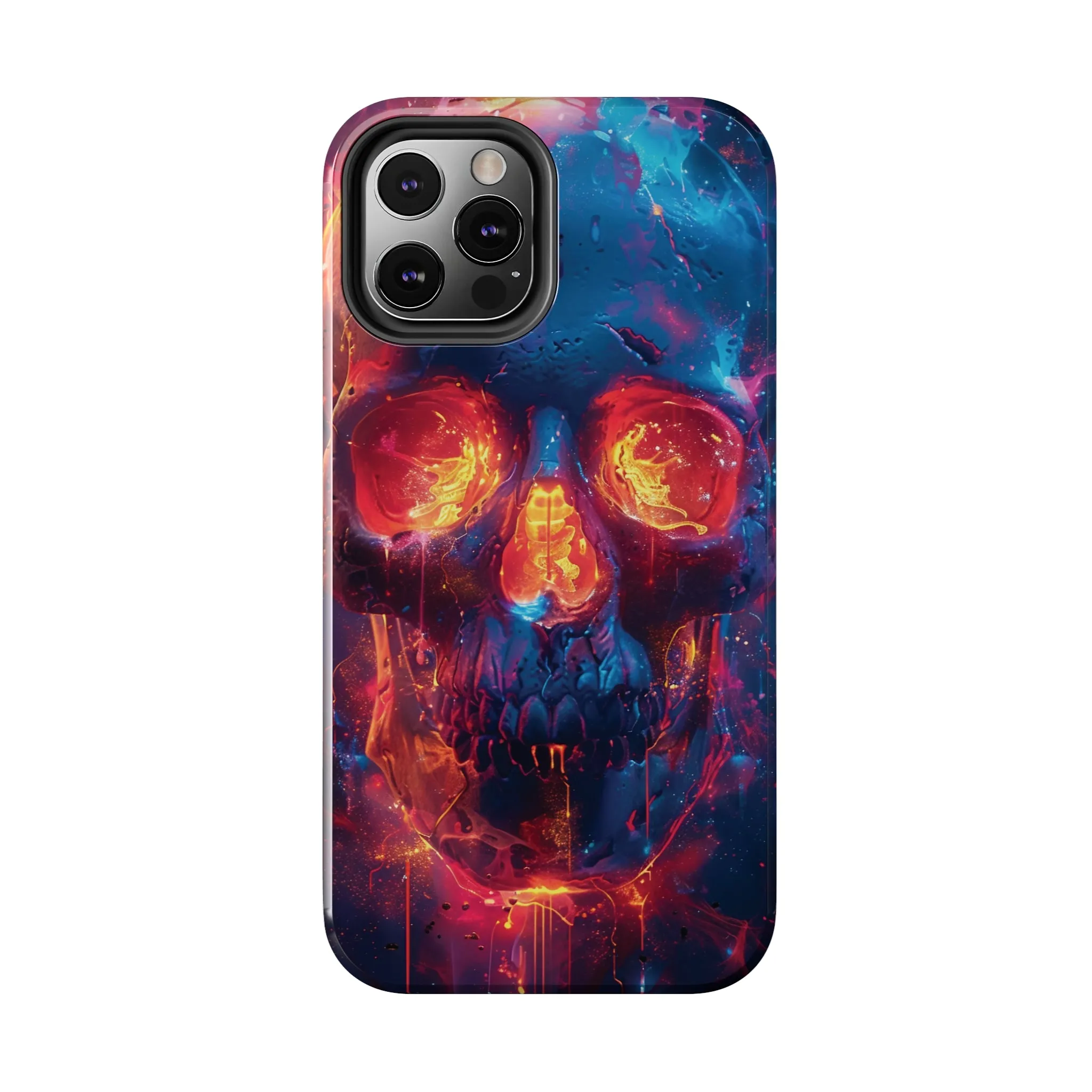 iPhone Case with Fiery Skull Design, Colorful Artistic Phone Protector, Durable and Stylish Case for iPhone Series, Protective Case for iPhone Models, Tough iPhone Case