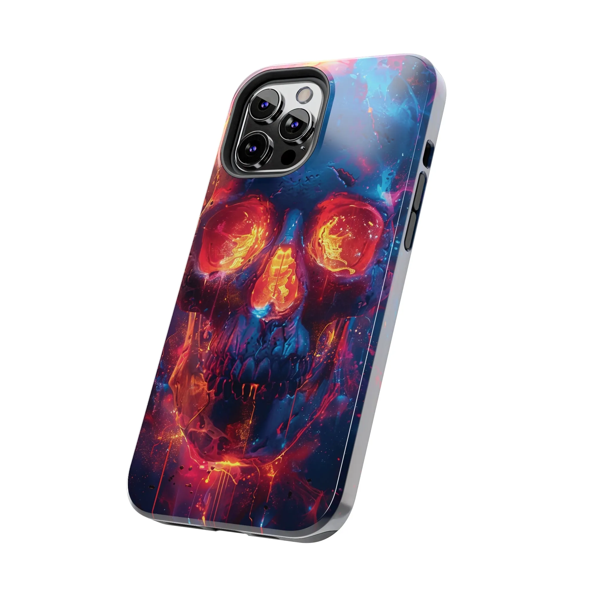 iPhone Case with Fiery Skull Design, Colorful Artistic Phone Protector, Durable and Stylish Case for iPhone Series, Protective Case for iPhone Models, Tough iPhone Case