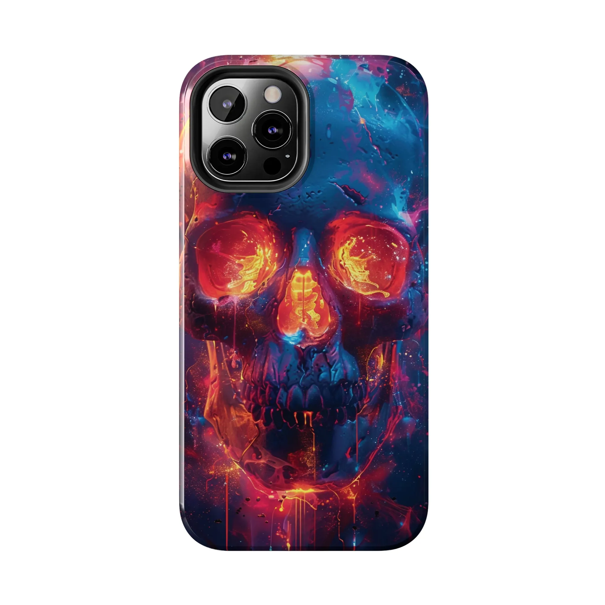 iPhone Case with Fiery Skull Design, Colorful Artistic Phone Protector, Durable and Stylish Case for iPhone Series, Protective Case for iPhone Models, Tough iPhone Case