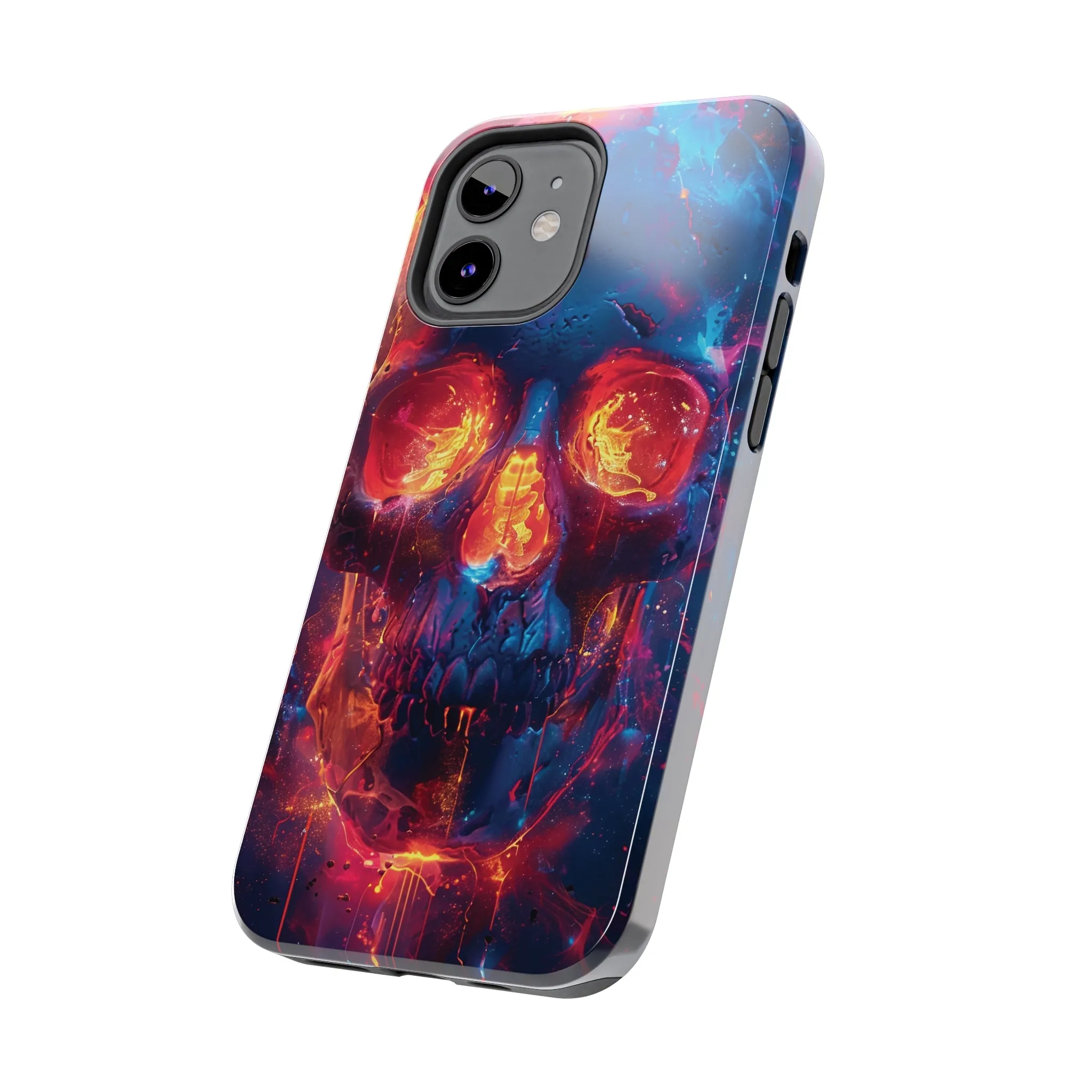 iPhone Case with Fiery Skull Design, Colorful Artistic Phone Protector, Durable and Stylish Case for iPhone Series, Protective Case for iPhone Models, Tough iPhone Case