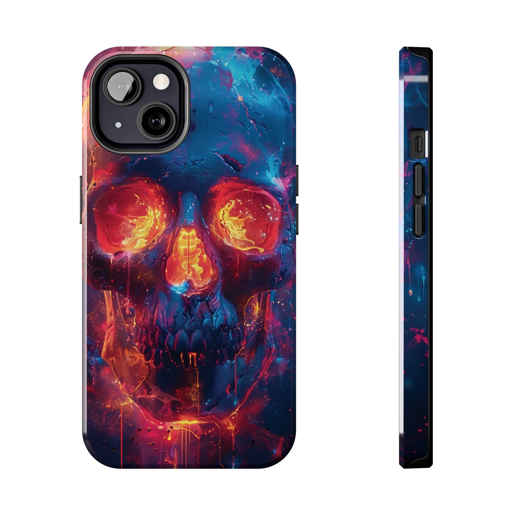 iPhone Case with Fiery Skull Design, Colorful Artistic Phone Protector, Durable and Stylish Case for iPhone Series, Protective Case for iPhone Models, Tough iPhone Case