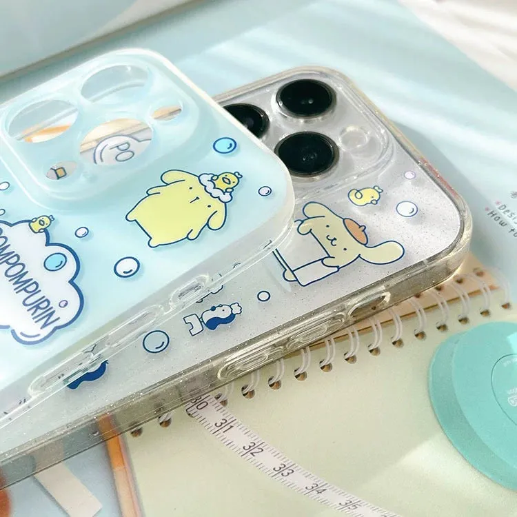 Japanese Cartoon Pompompurin Bathing Matt Blue iPhone Case 15 Pro Promax