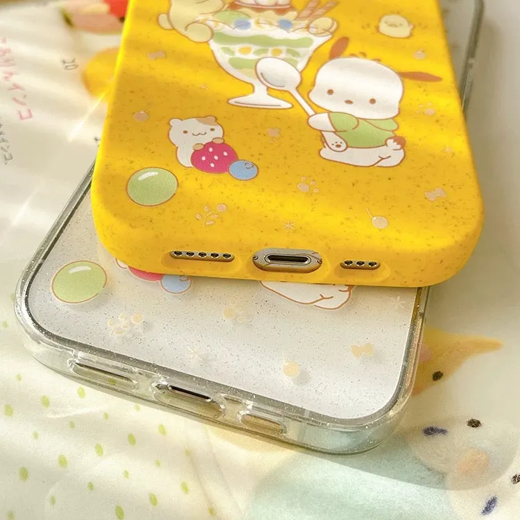 Japanese Cartoon Sanrio Pompompurin & Pochacco Pudding Ice Cream Desert - iPhone Case 12 13 14 15 Pro Promax