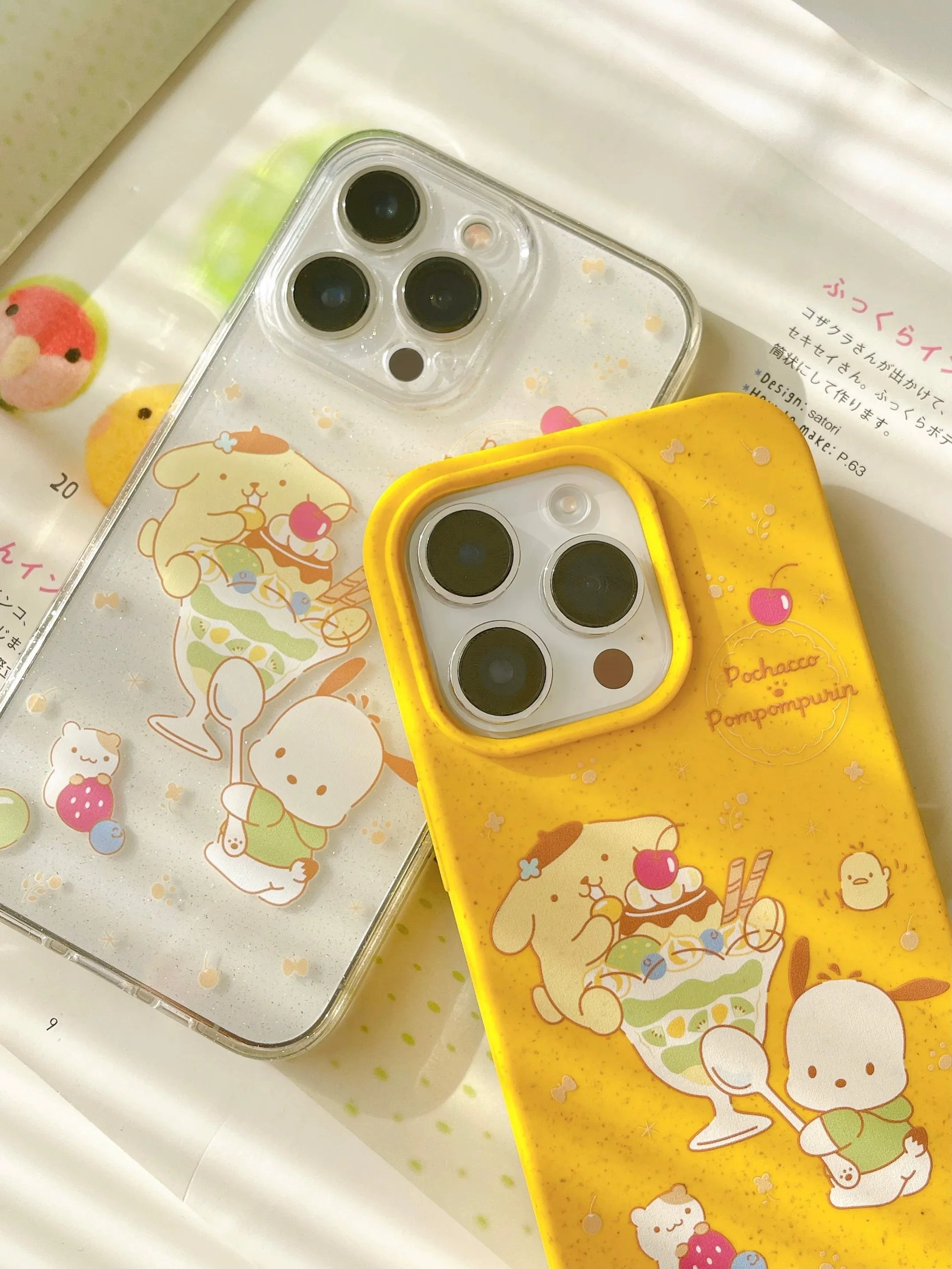 Japanese Cartoon Sanrio Pompompurin & Pochacco Pudding Ice Cream Desert - iPhone Case 12 13 14 15 Pro Promax