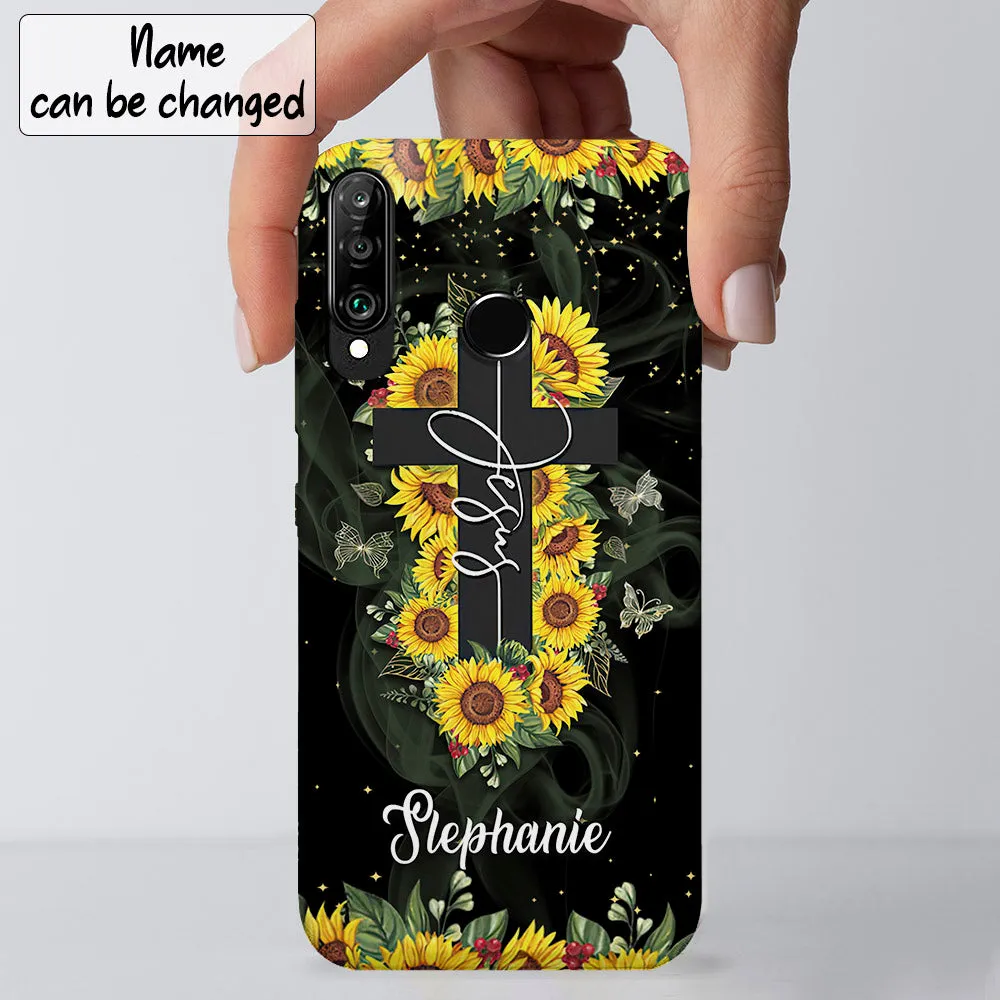 Jesus And Cross - Sunflower - Personalized Phone Case - Christian Phone Case - Jesus Phone Case - Bible Verse Phone Case - Ciaocustom