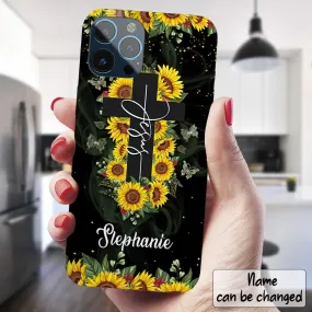 Jesus And Cross - Sunflower - Personalized Phone Case - Christian Phone Case - Jesus Phone Case - Bible Verse Phone Case - Ciaocustom