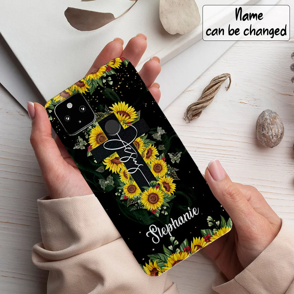 Jesus And Cross - Sunflower - Personalized Phone Case - Christian Phone Case - Jesus Phone Case - Bible Verse Phone Case - Ciaocustom