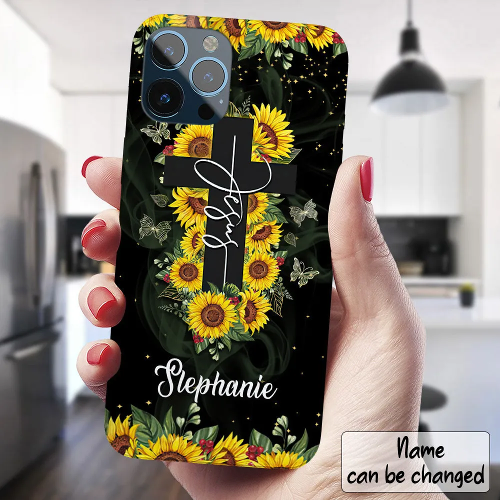 Jesus And Cross - Sunflower - Personalized Phone Case - Christian Phone Case - Jesus Phone Case - Bible Verse Phone Case - Ciaocustom