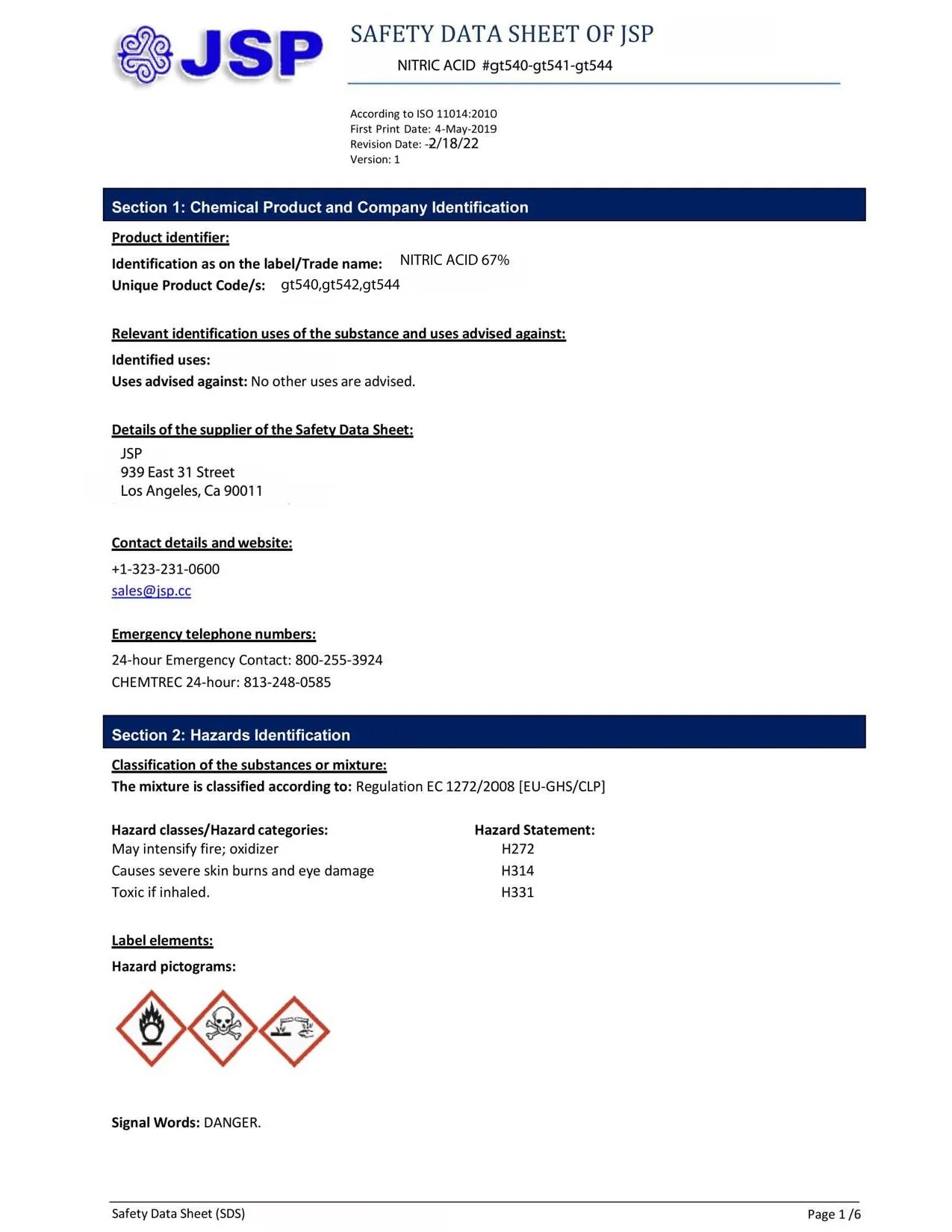 Kit For Making Aqua Regia Gold Refining JSP 32 oz. Nitric Acid 69.8% & 16 oz. Hydrochloric Acid 31%