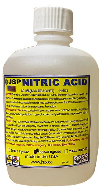 Kit For Making Aqua Regia Gold Refining JSP 32 oz. Nitric Acid 69.8% & 16 oz. Hydrochloric Acid 31%