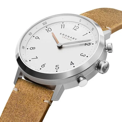 Kronaby Nord 41mm Hybrid Smartwatch - White, Brown Leather