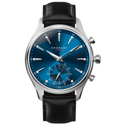 Kronaby Sekel 41mm Hybrid Smartwatch - Blue, Black Leather