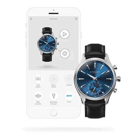 Kronaby Sekel 41mm Hybrid Smartwatch - Blue, Black Leather