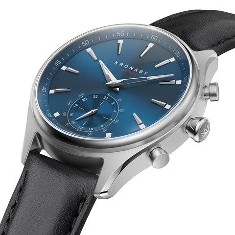 Kronaby Sekel 41mm Hybrid Smartwatch - Blue, Black Leather