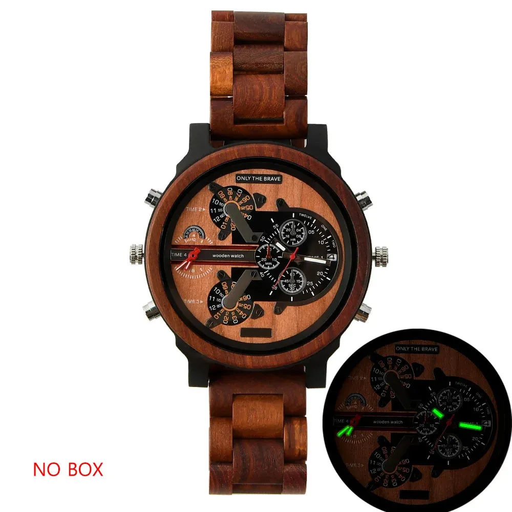 Large Dial Fashion Timepieces Chronograph Wooden Quartz Wrist Viking Watch