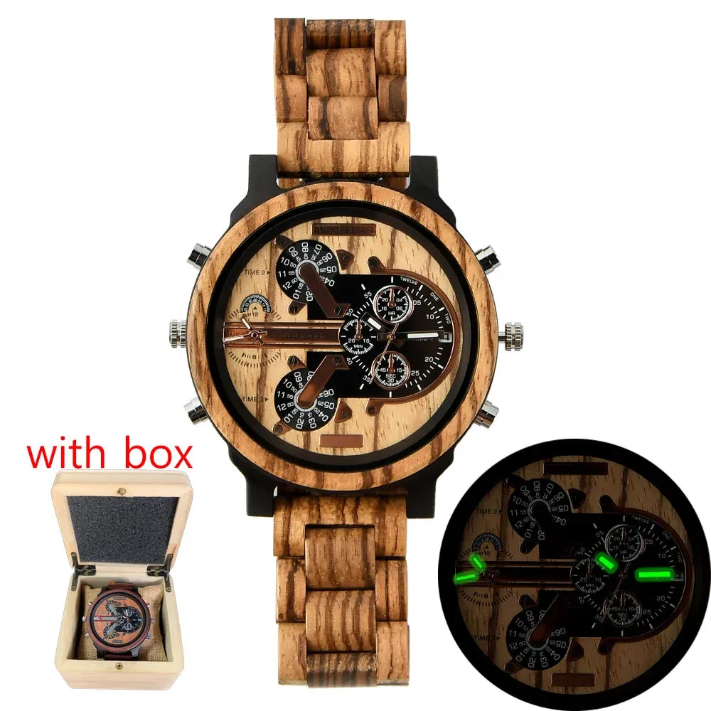 Large Dial Fashion Timepieces Chronograph Wooden Quartz Wrist Viking Watch