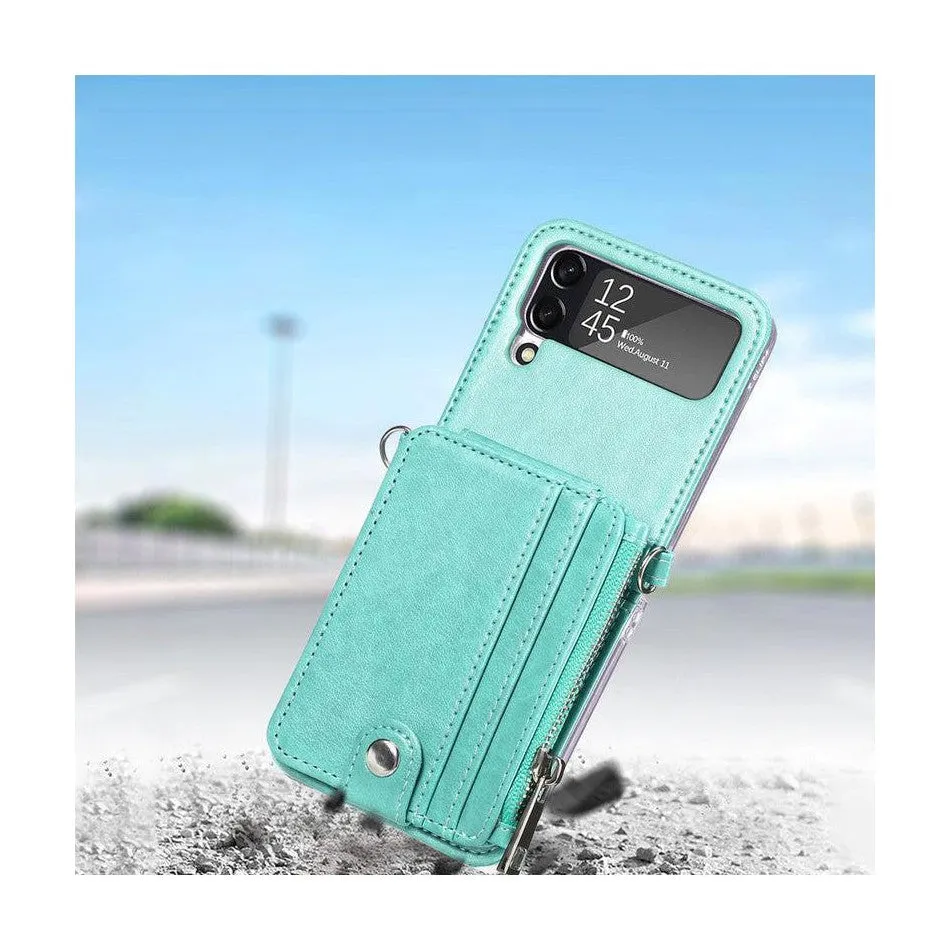 Leather Wallet and Mobile Phone Case for Samsung Z Flip 4 - Green