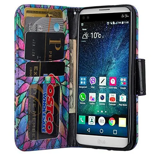 LG Aristo Case, K4 2017, K8 2017, Risio 2, Phoenix 3, Fortune, Wrist Strap Magnetic Fold[Kickstand] Pu Leather Wallet Case Cover with Card Slots - Rainbow Flower