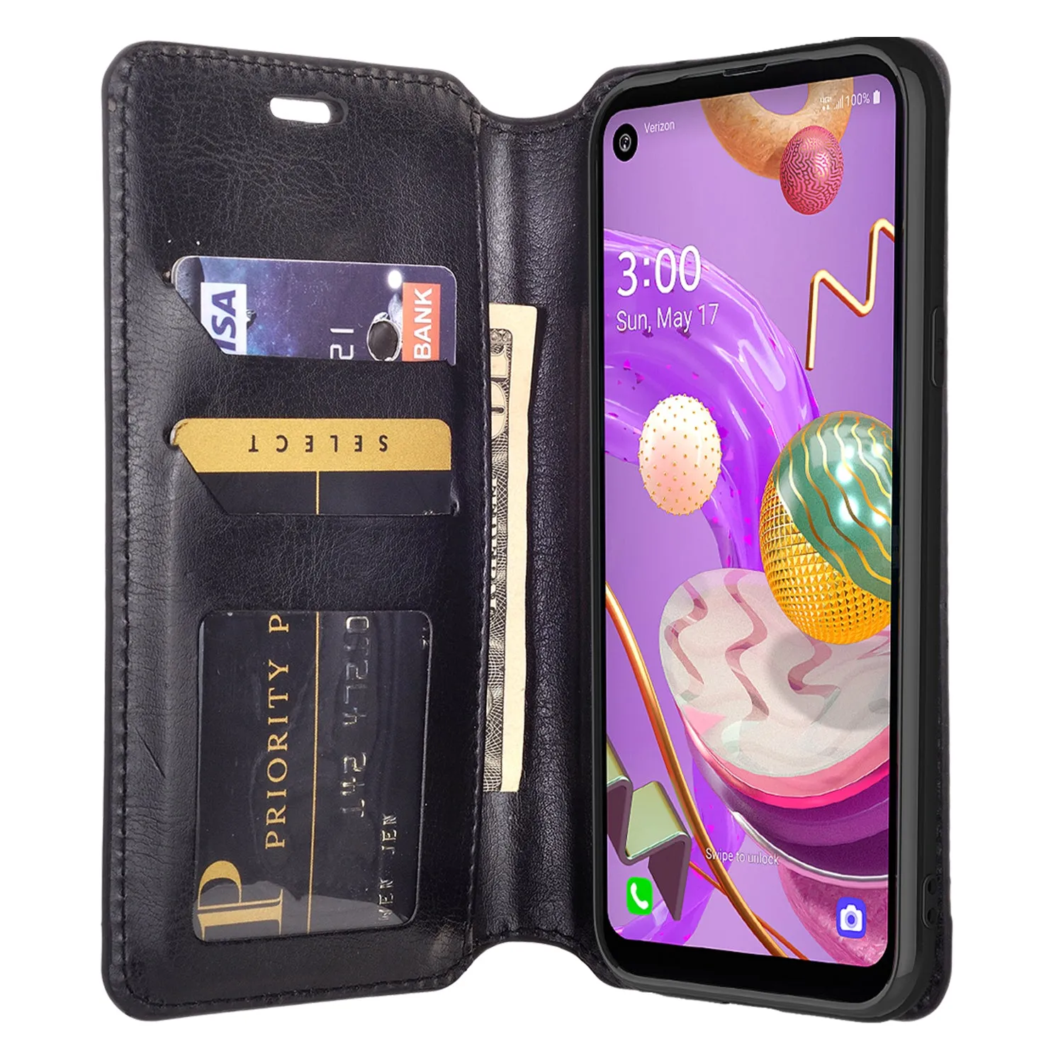 LG K51 Case, LG K51 Wallet Case, Pu Leather Wallet Case [Kickstand] with ID & Credit Card Slots for K51  - Black