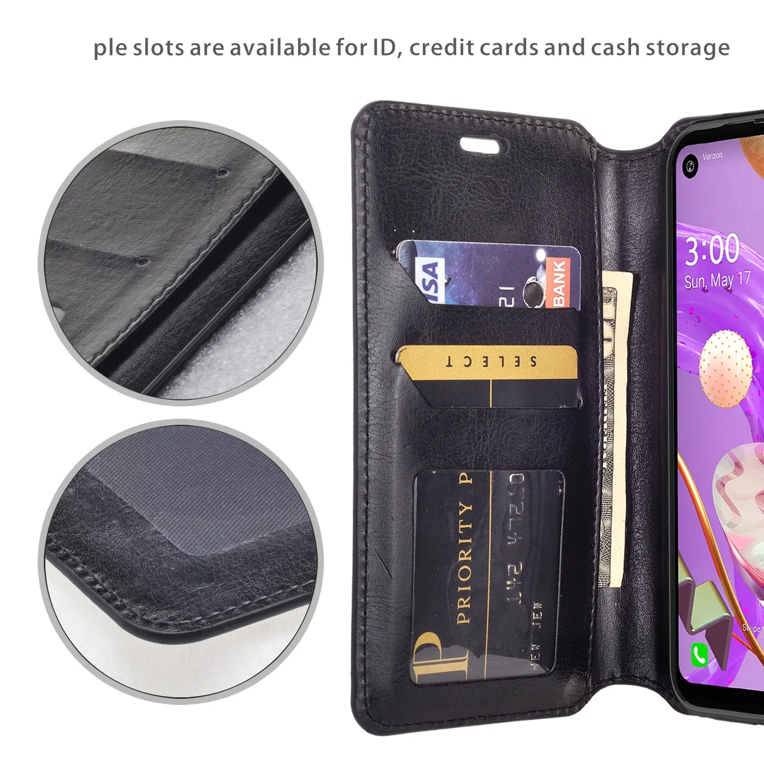 LG K51 Case, LG K51 Wallet Case, Pu Leather Wallet Case [Kickstand] with ID & Credit Card Slots for K51  - Black