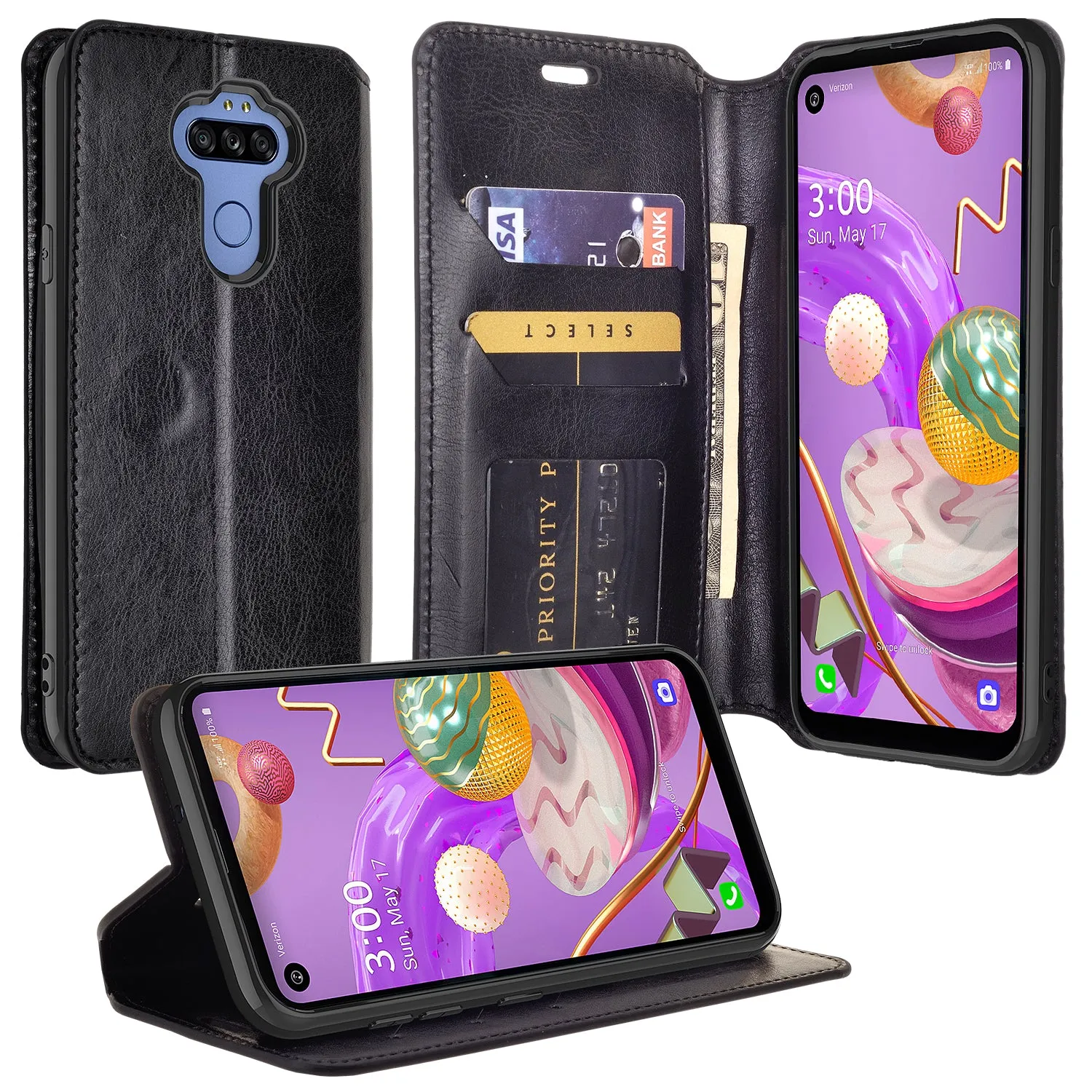 LG K51 Case, LG K51 Wallet Case, Pu Leather Wallet Case [Kickstand] with ID & Credit Card Slots for K51  - Black