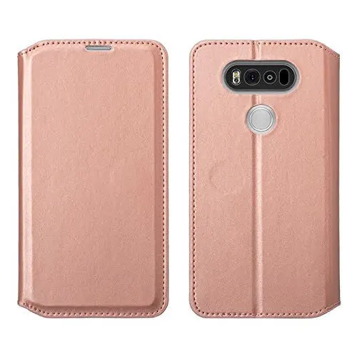 LG V20 Case, Pu Leather Magnetic Fold Wallet Case with ID & Card Slots for LG V20 - Rose Gold