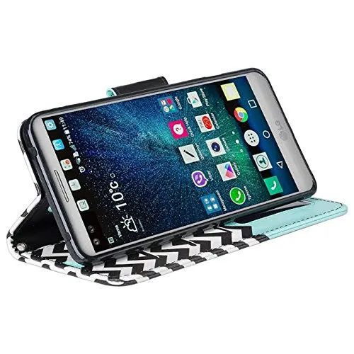 LG V20 Case, Wrist Strap Pu Leather Wallet Case with ID & Card Slots for LG V20 - Teal Anchor