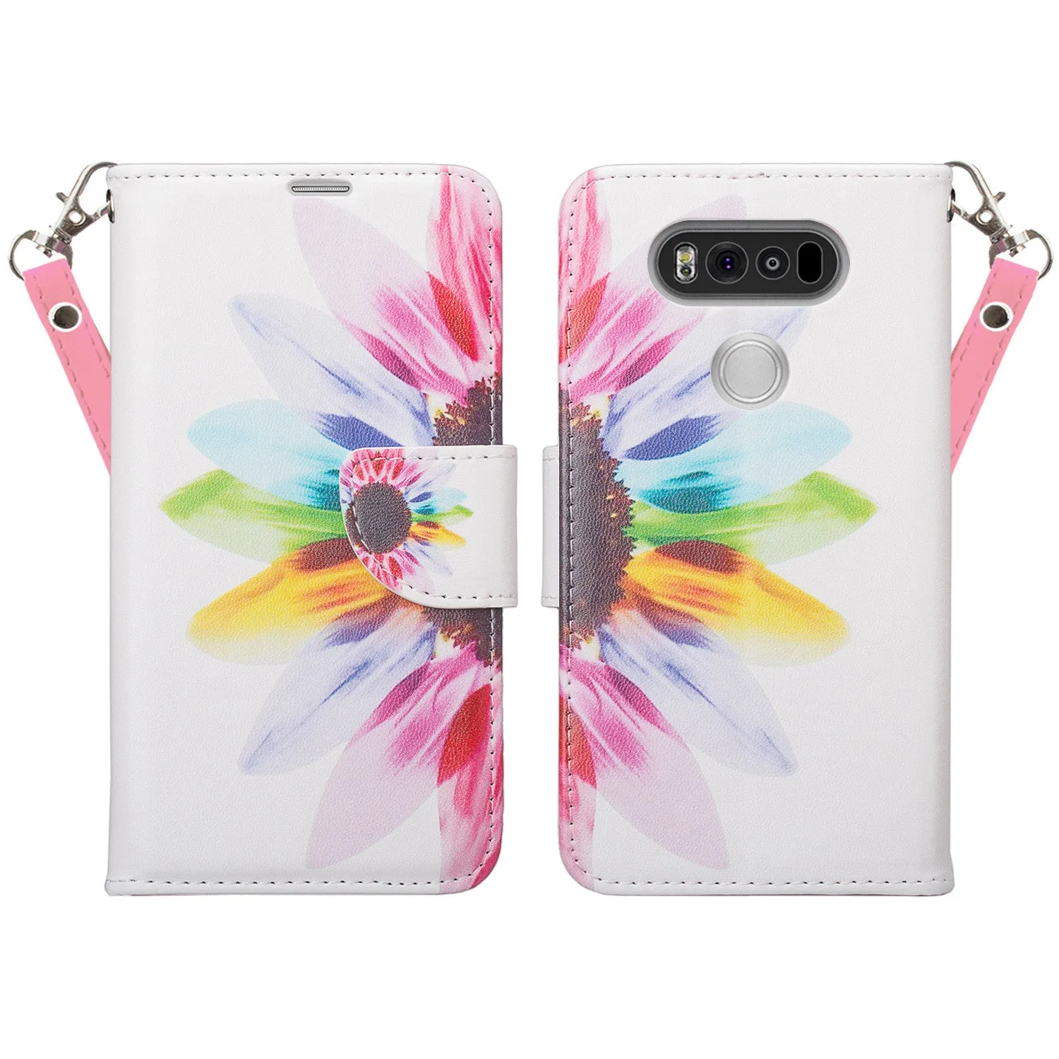 LG V20 Case, Wrist Strap Pu Leather Wallet Case with ID & Card Slots for LG V20 - Vivid Sunflower