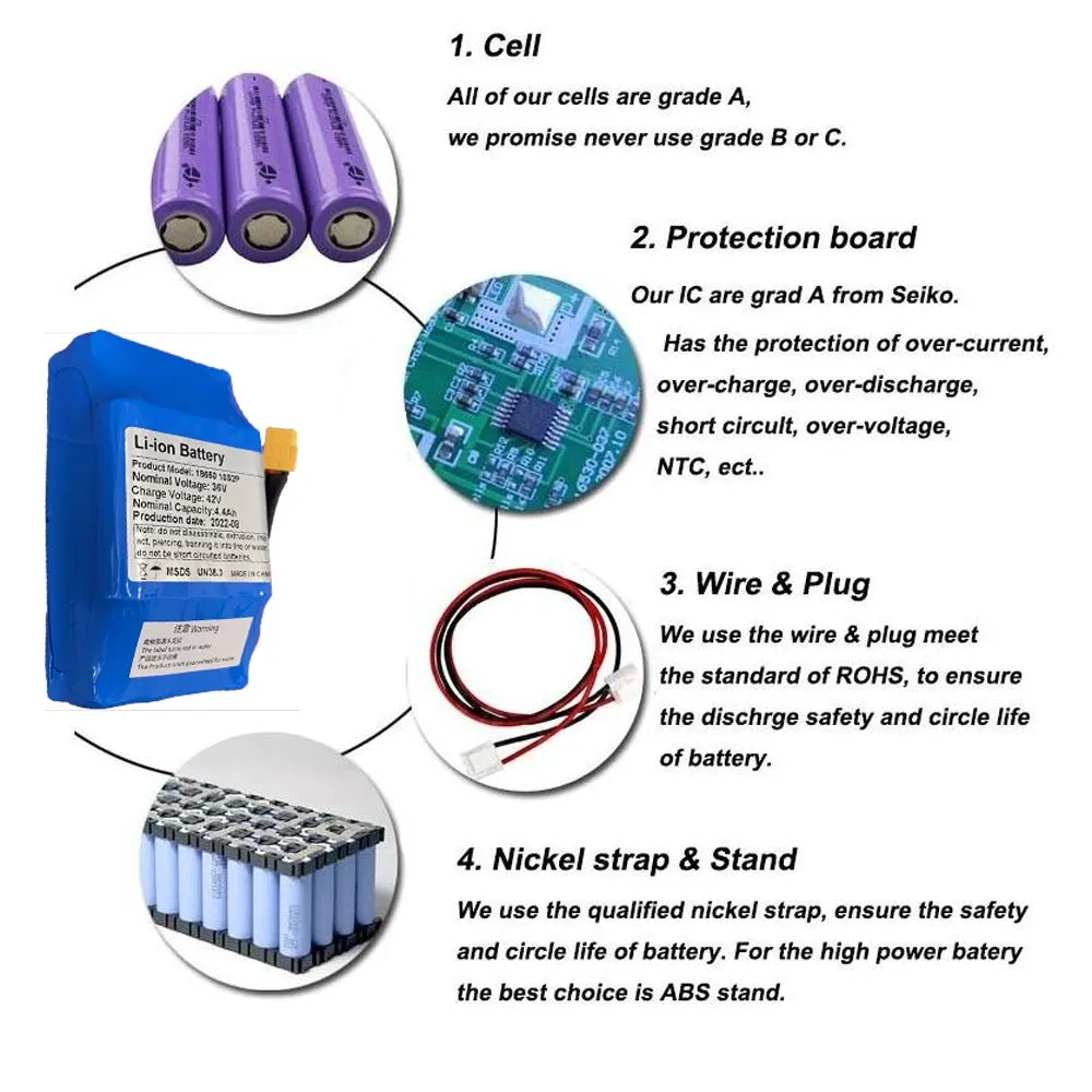 Li Ion Battery Pack Scooter Hoverboard Self Balance Smart Electric 36v 4.4ah 10s2p lithium battery pack