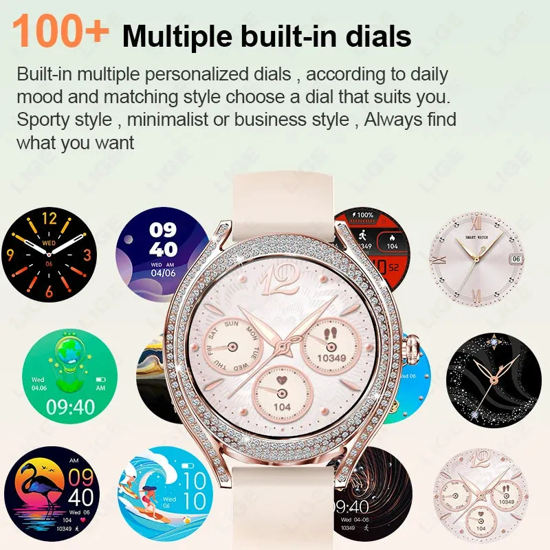 LIGE Women's 1.28 Inch Sports Fitness Diamond Case Smartwatch