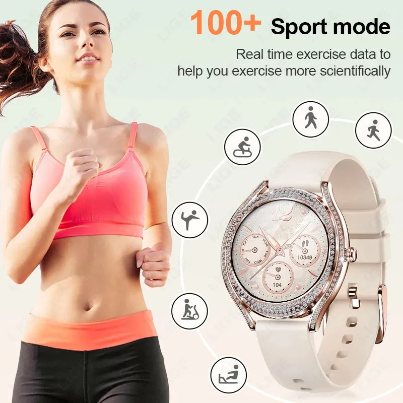 LIGE Women's 1.28 Inch Sports Fitness Diamond Case Smartwatch