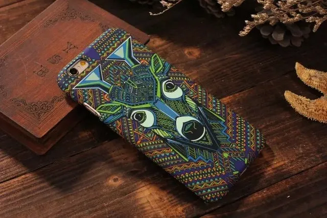 Luminous Aztec Animal Case for iPhone 6 6S Plus Cover Embossed Rabbit Lion Elephant Fundas Case For iPhone 7 Plus 5 5S SE Capa