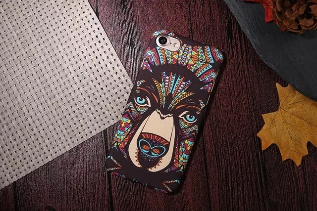 Luminous Aztec Animal Case for iPhone 6 6S Plus Cover Embossed Rabbit Lion Elephant Fundas Case For iPhone 7 Plus 5 5S SE Capa