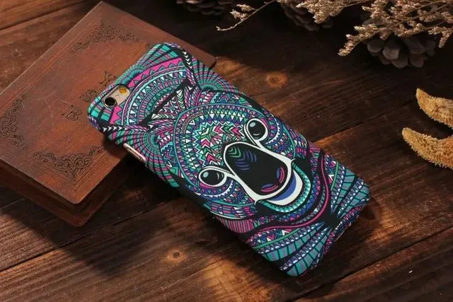 Luminous Aztec Animal Case for iPhone 6 6S Plus Cover Embossed Rabbit Lion Elephant Fundas Case For iPhone 7 Plus 5 5S SE Capa