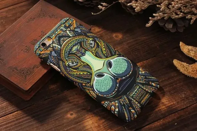 Luminous Aztec Animal Case for iPhone 6 6S Plus Cover Embossed Rabbit Lion Elephant Fundas Case For iPhone 7 Plus 5 5S SE Capa