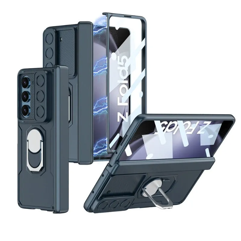 Magnetic Hinge Folding Stand Phone Case with Tempered Glass Screen For Galaxy Z Fold 5 4