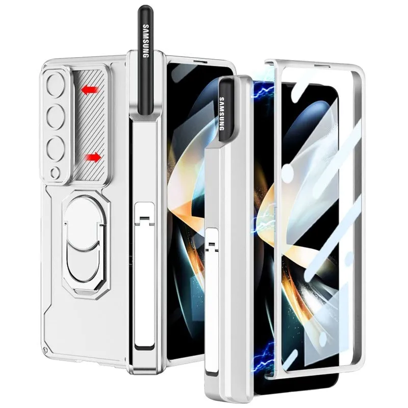 Magnetic Hinge Folding Stand Phone Case with Tempered Glass Screen For Galaxy Z Fold 5 4