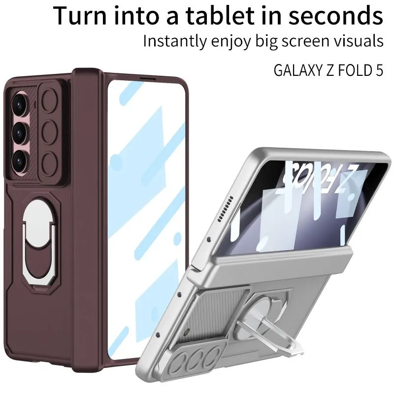 Magnetic Hinge Folding Stand Phone Case with Tempered Glass Screen For Galaxy Z Fold 5 4