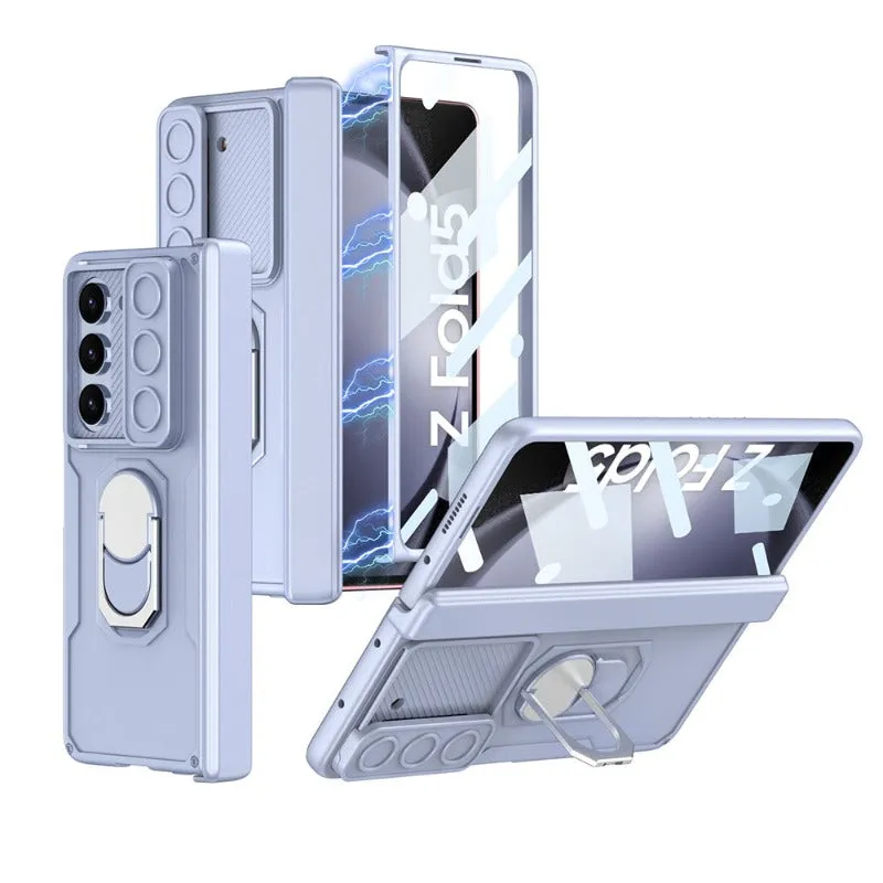 Magnetic Hinge Folding Stand Phone Case with Tempered Glass Screen For Galaxy Z Fold 5 4