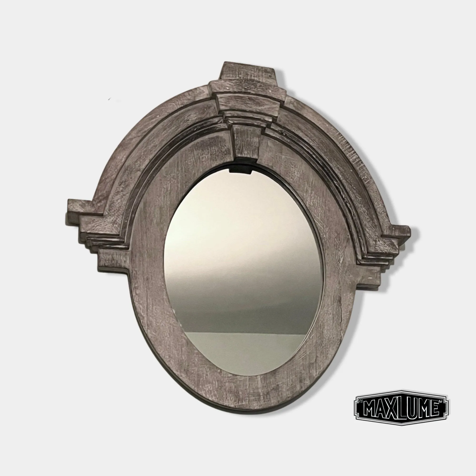 Maxlume ~ Mansard Arched Oval Mirror | Solid Wooden White Washed | Mango Wood | Gift Idea