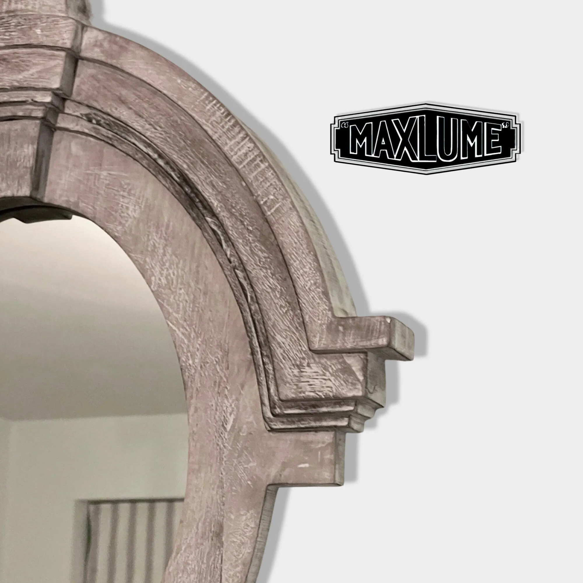 Maxlume ~ Mansard Arched Oval Mirror | Solid Wooden White Washed | Mango Wood | Gift Idea